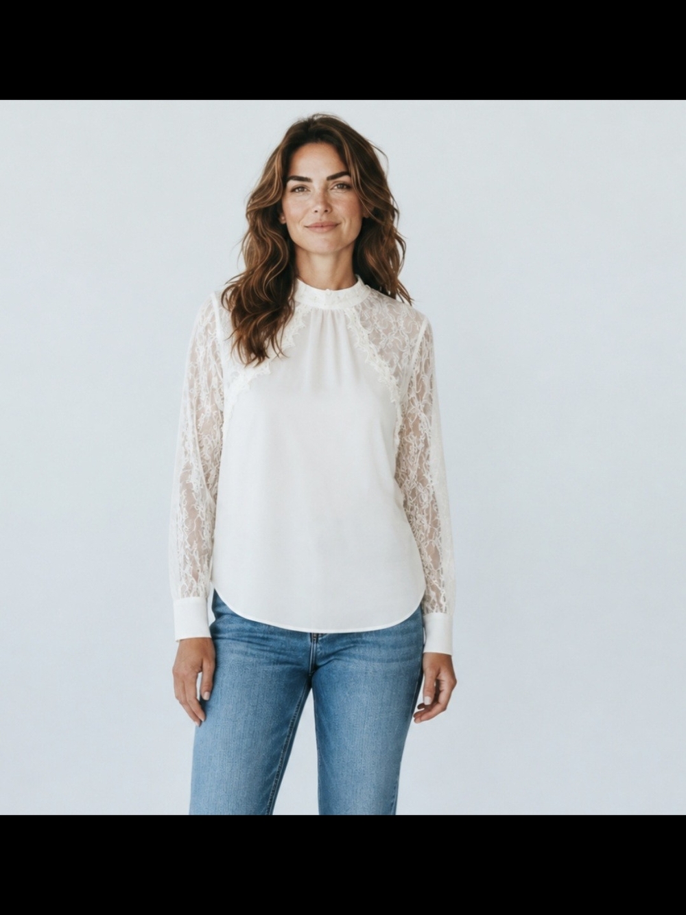 Women’s Cream Lace-Sleeve Blouse Size Large From Panitti